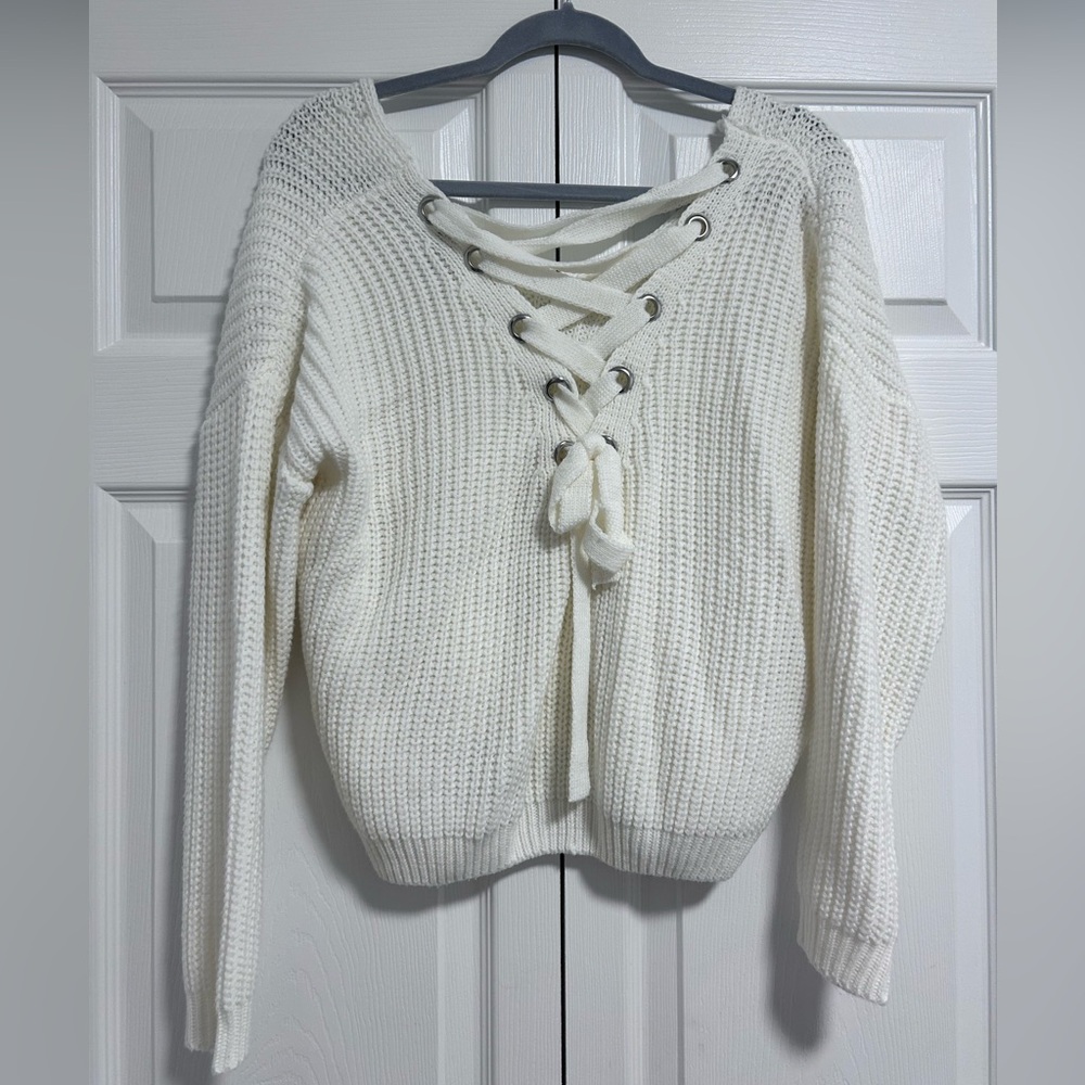 Lace up back sweater